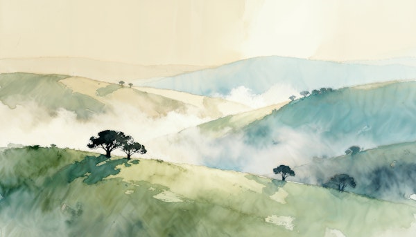 Misty Watercolor Hills