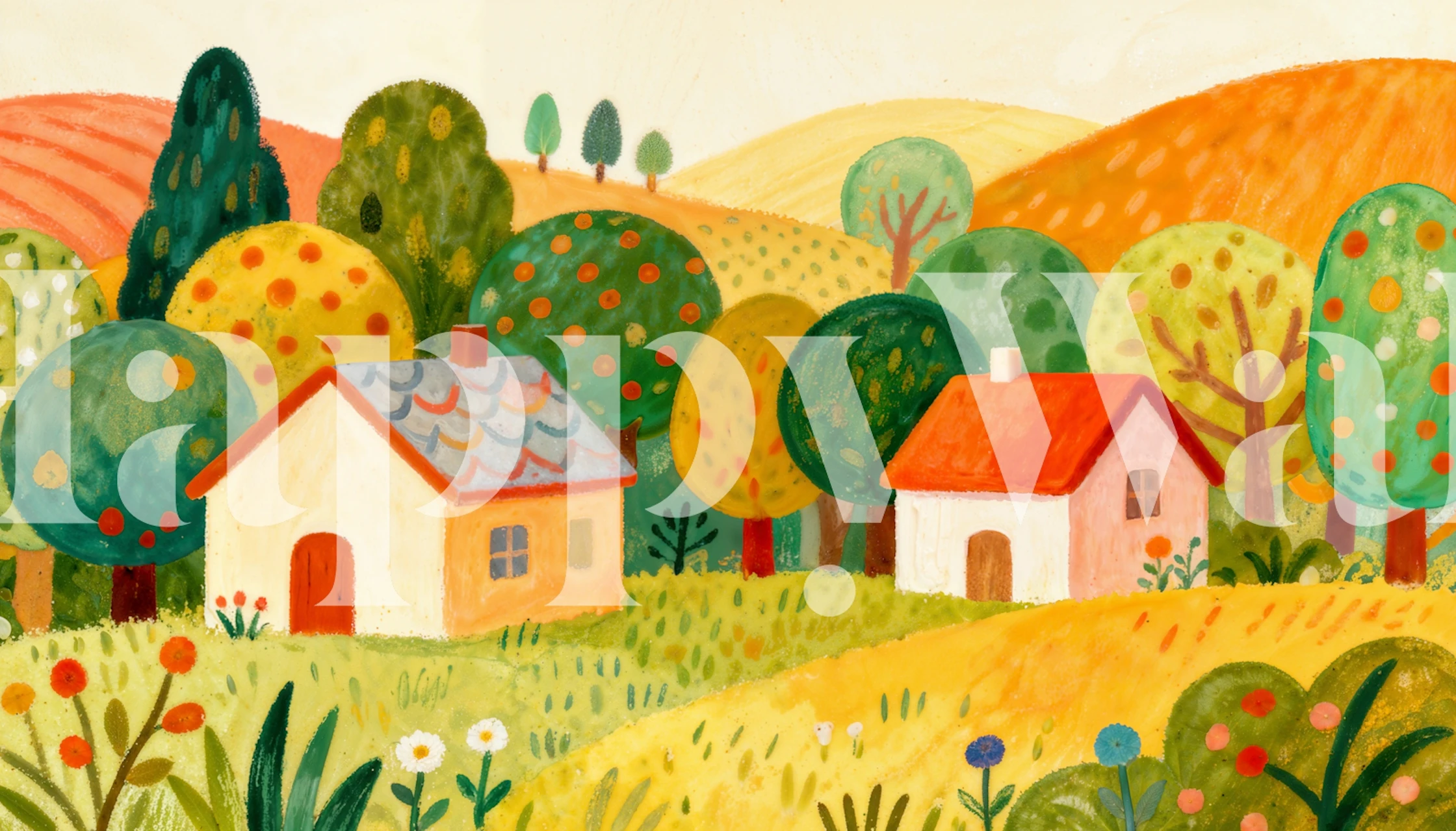 Tapet Whimsical Countryside Cottages într-o cameră