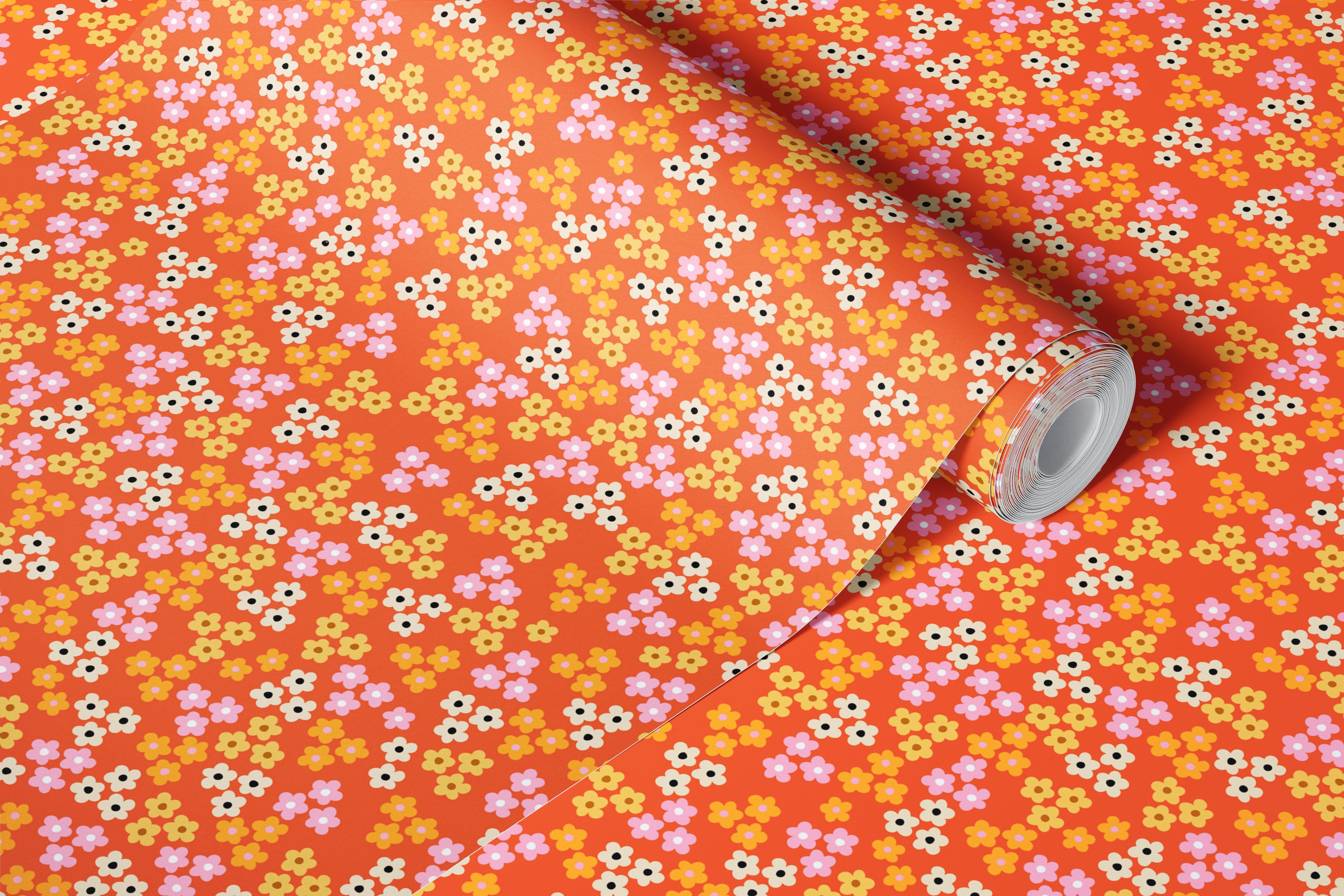 Retro Daisy Scatter Orange em um cômodo