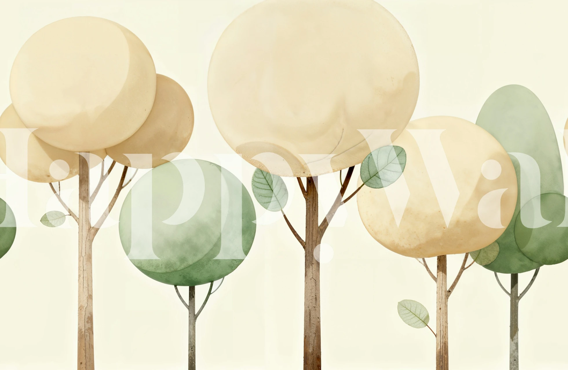 Carta da parati con chioma di albero in colori pastello tenui in una stanza