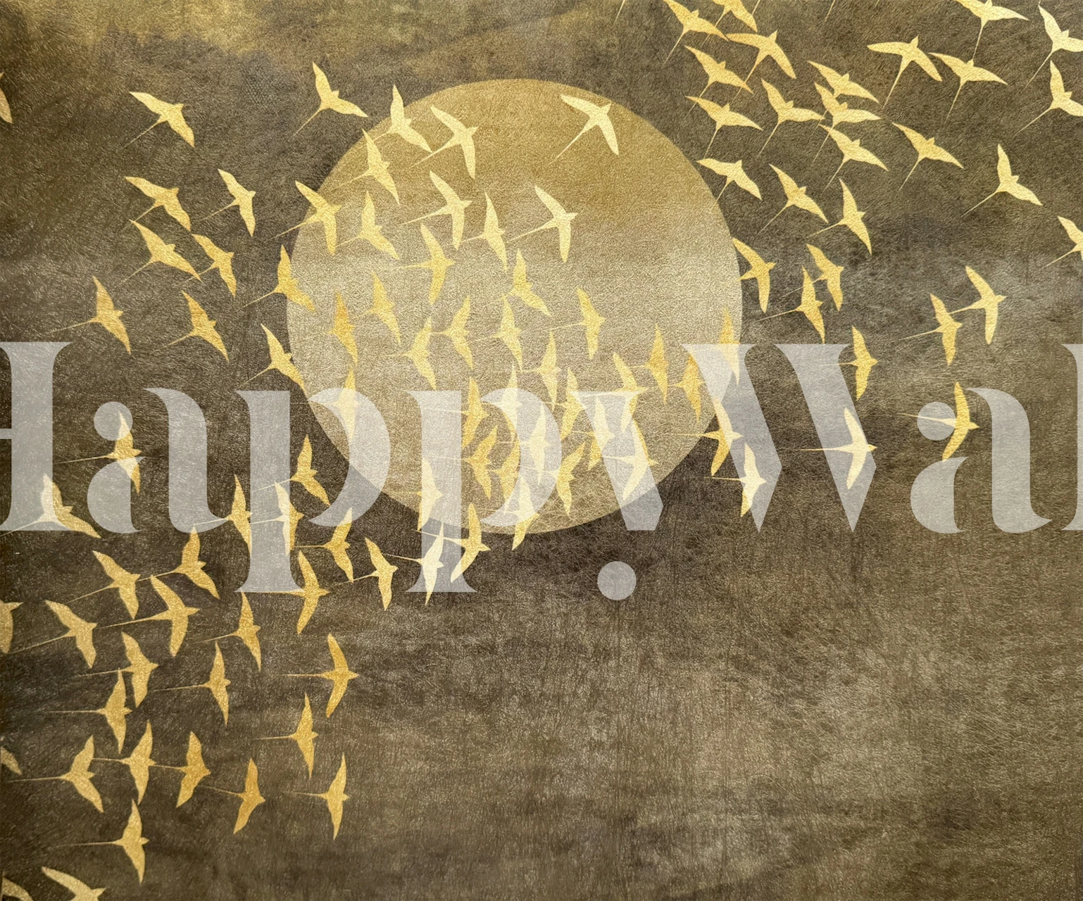 Bird wallpaper mural in room with moon motif