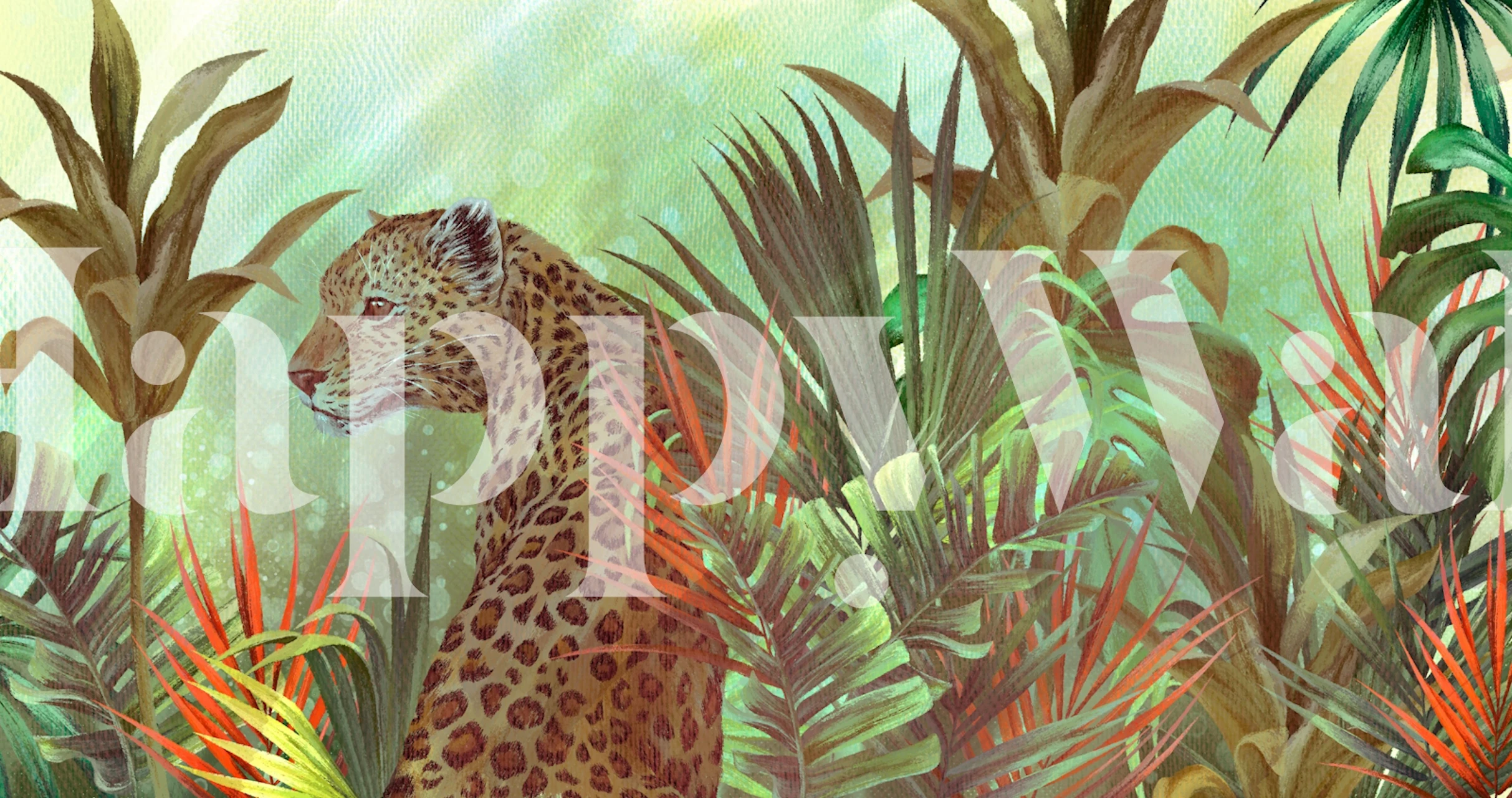 Leopard in lush jungle wallpaper design