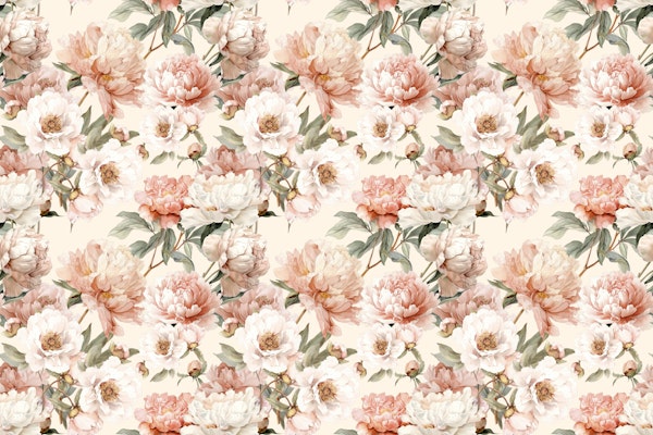 Peony Flower Wall Peach Chintz Creme Elegance