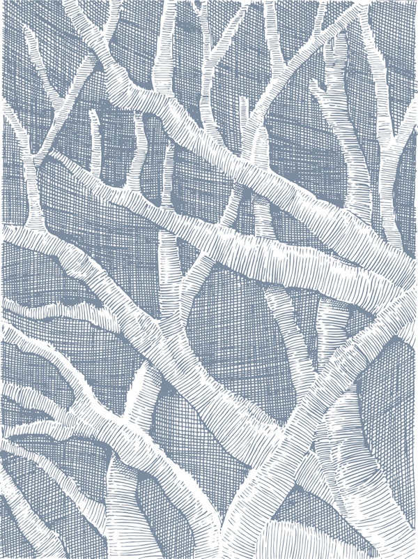 Textural Linen Cross Hatched Trees in Grey