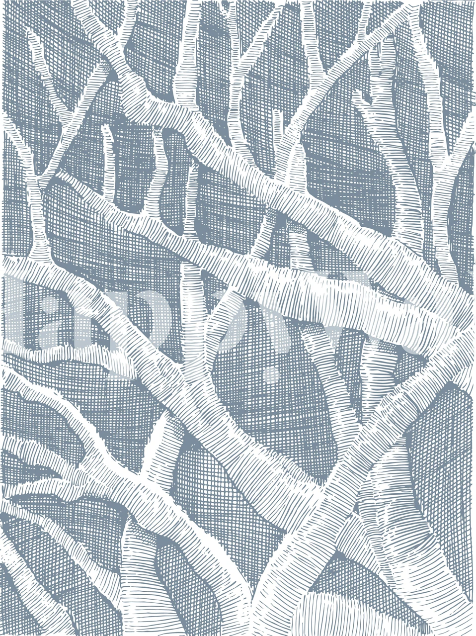 Textural linen wallpaper with grey tree design