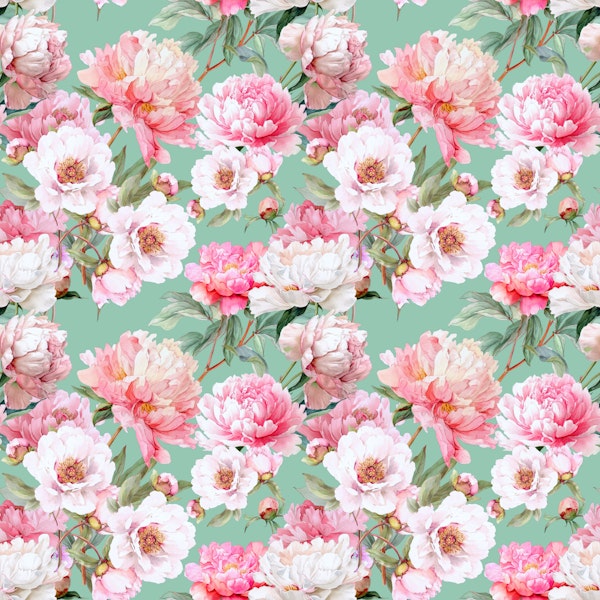 Peony Flower Wall Mint Green Blue