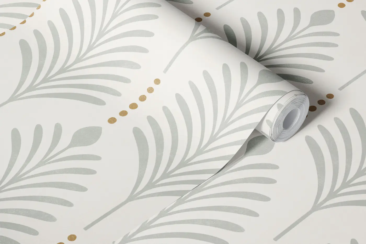 art deco vertical leaves - grey mint bronze wallpaper roll