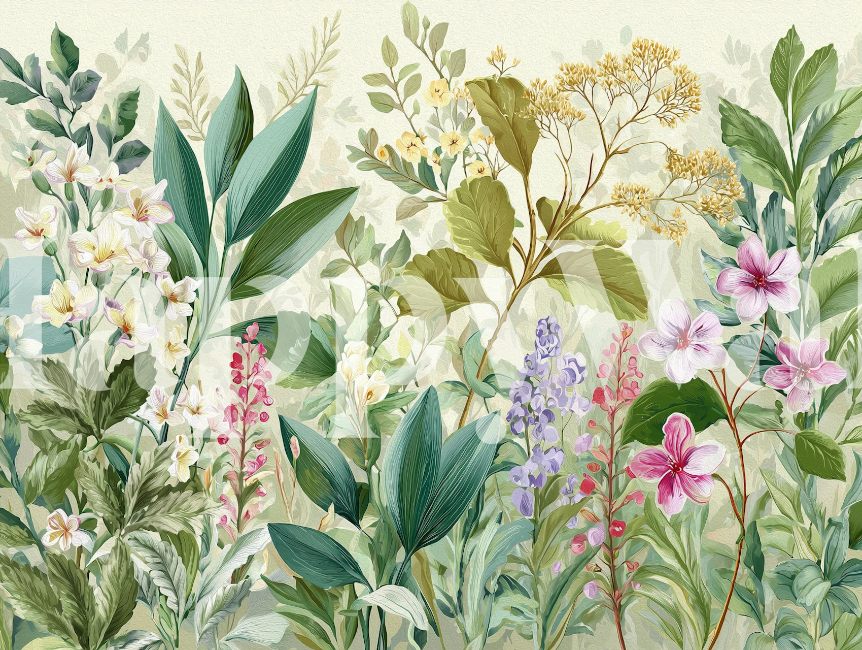 Spring Garden Botanicals wallpaper in a room