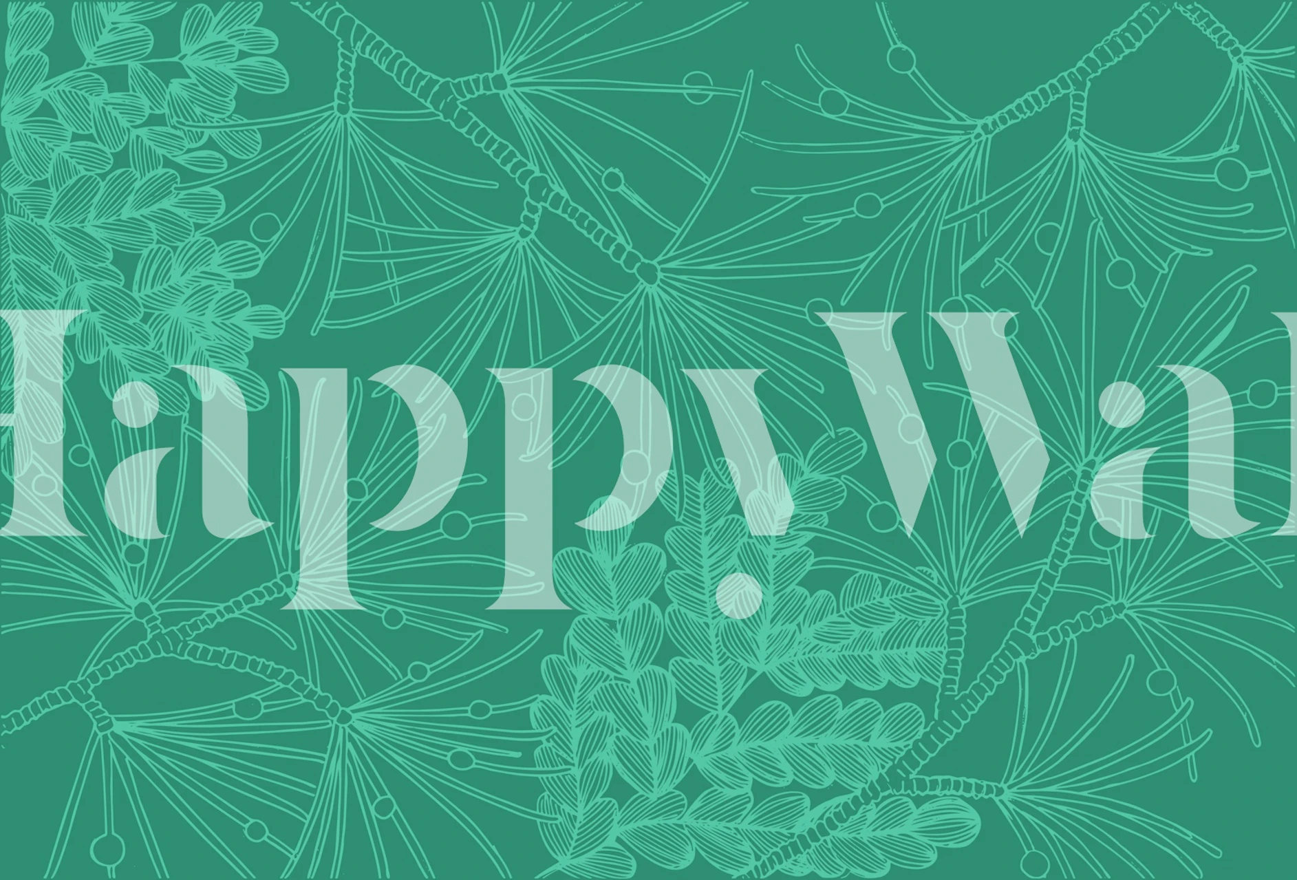 Winter evergreen line drawing floral wallpaper