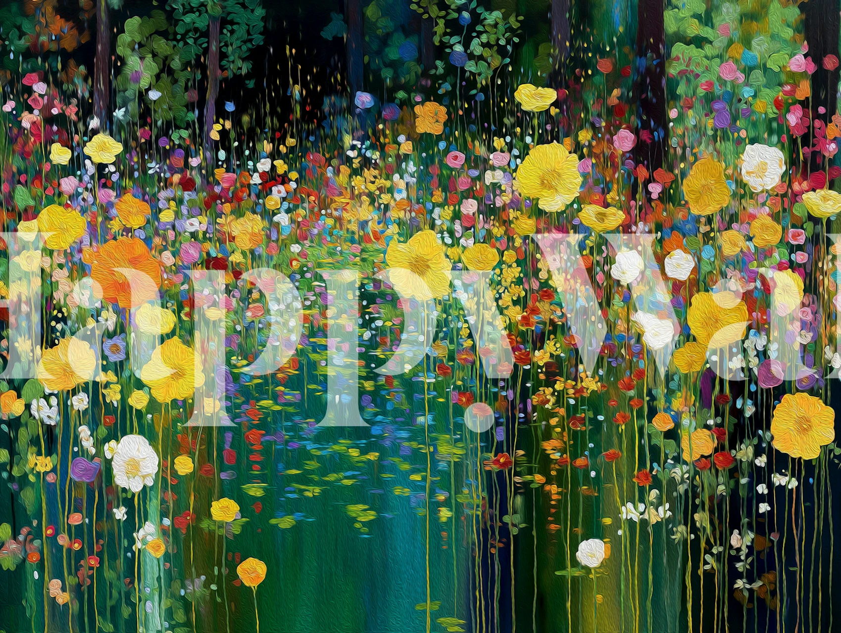 Schilderachtig abstract behang met wilde bloemenweide