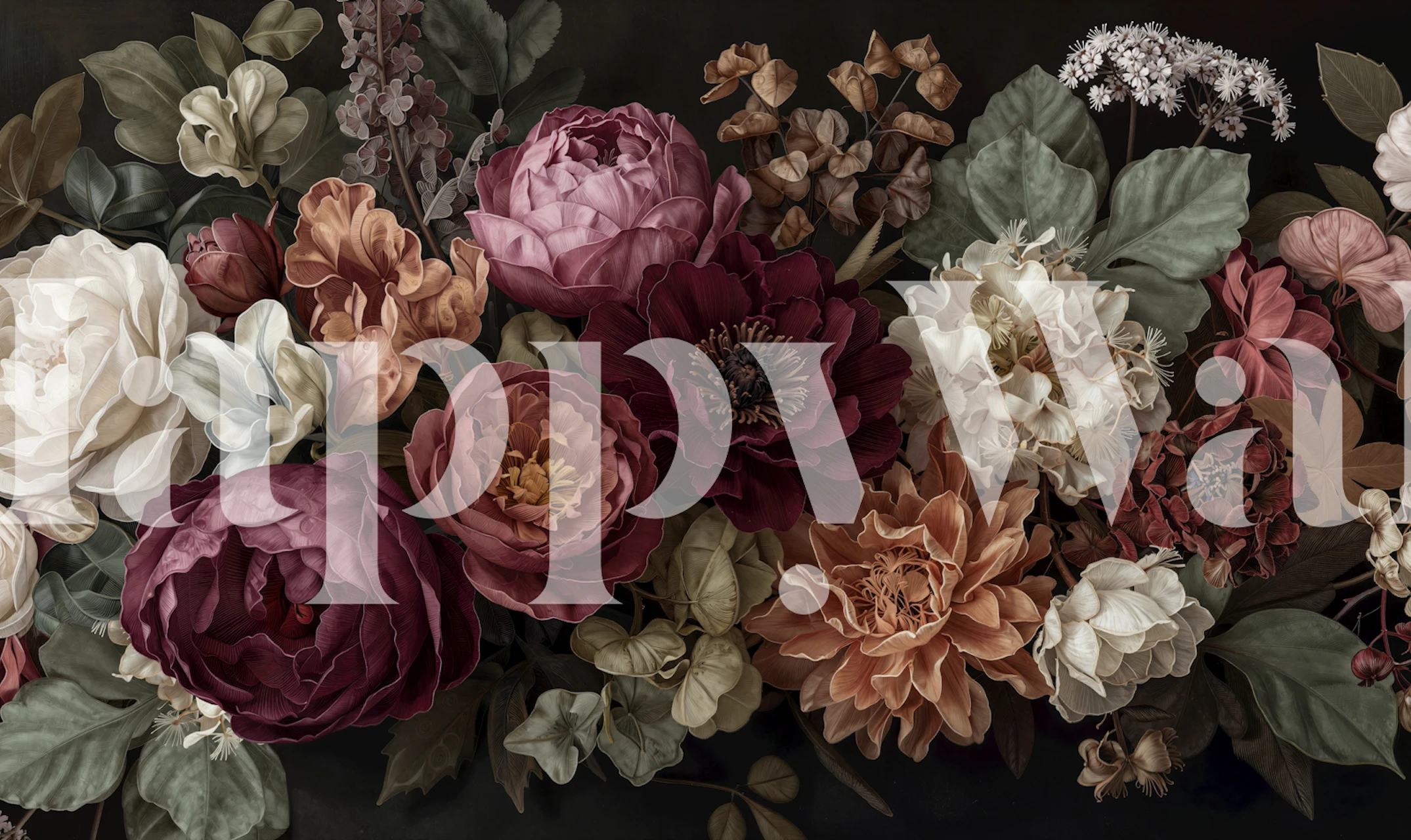Dark floral wallpaper in a room with vintage blooms