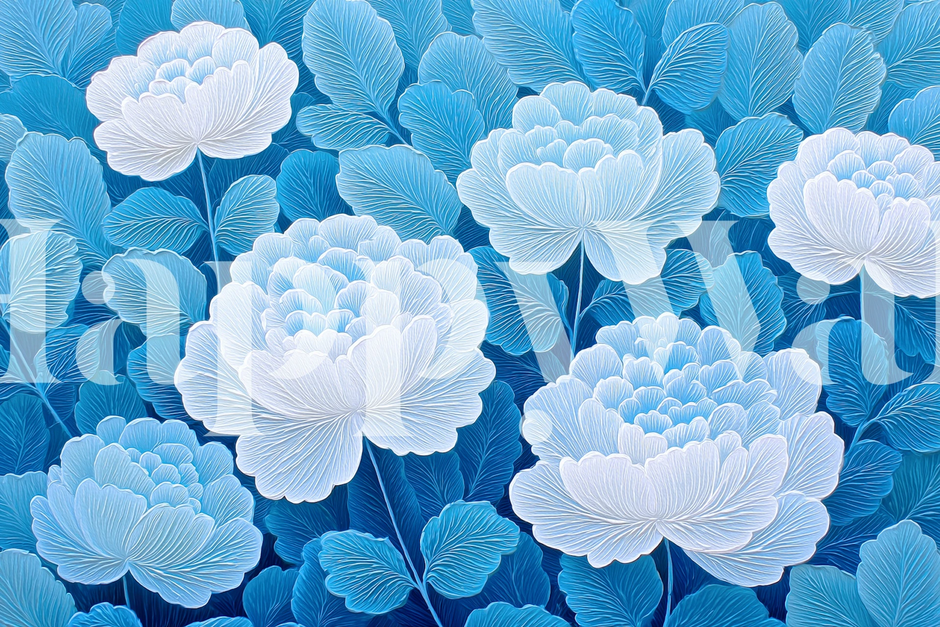 Peony Bloom Garden Blue wallpaper in a room