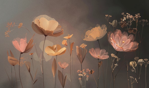 Neutral Meadow Flowers Mural