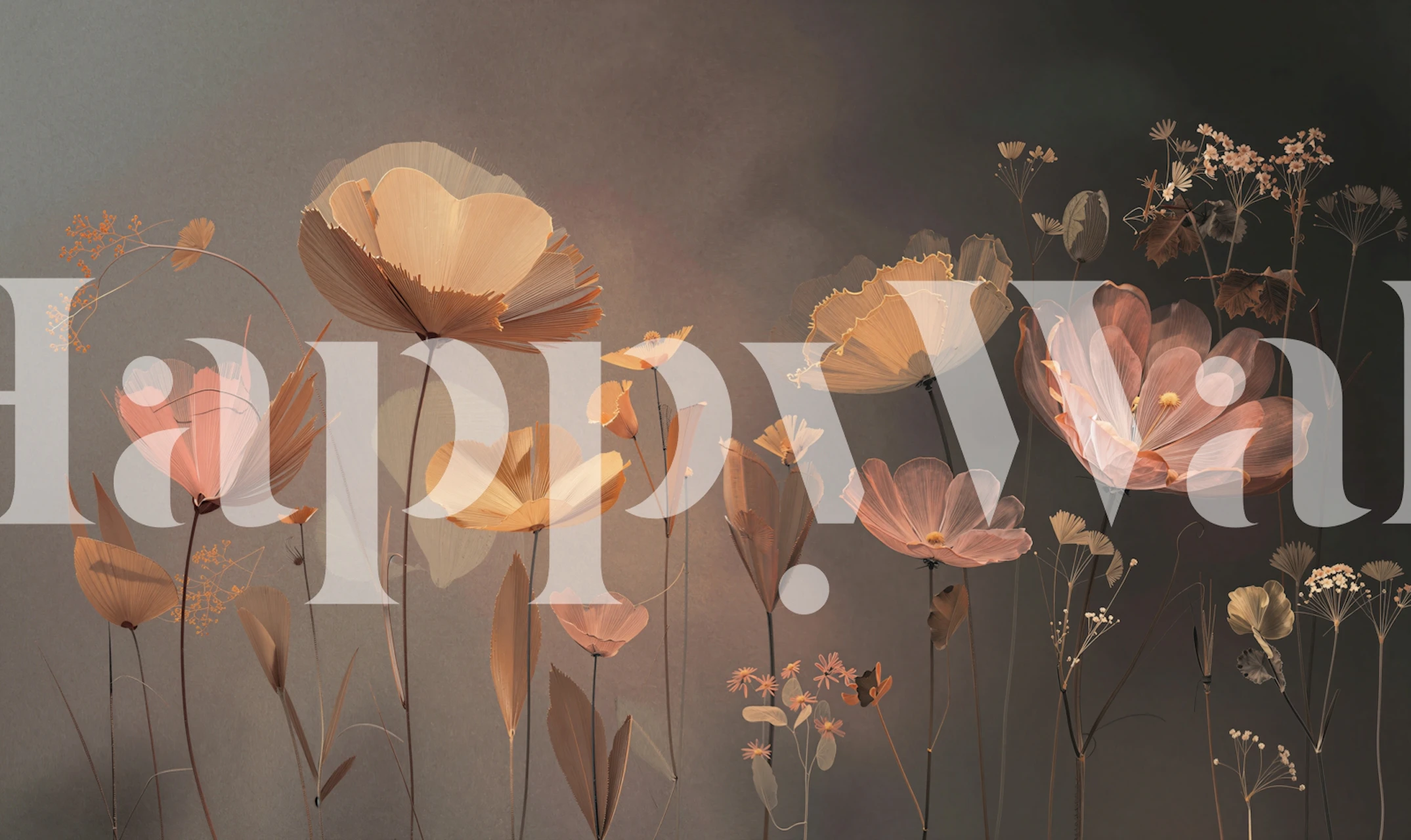 Neutral Meadow Flowers Mural i en stue