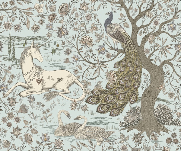 Unicorn Garden Tapestry Robins Egg Blue