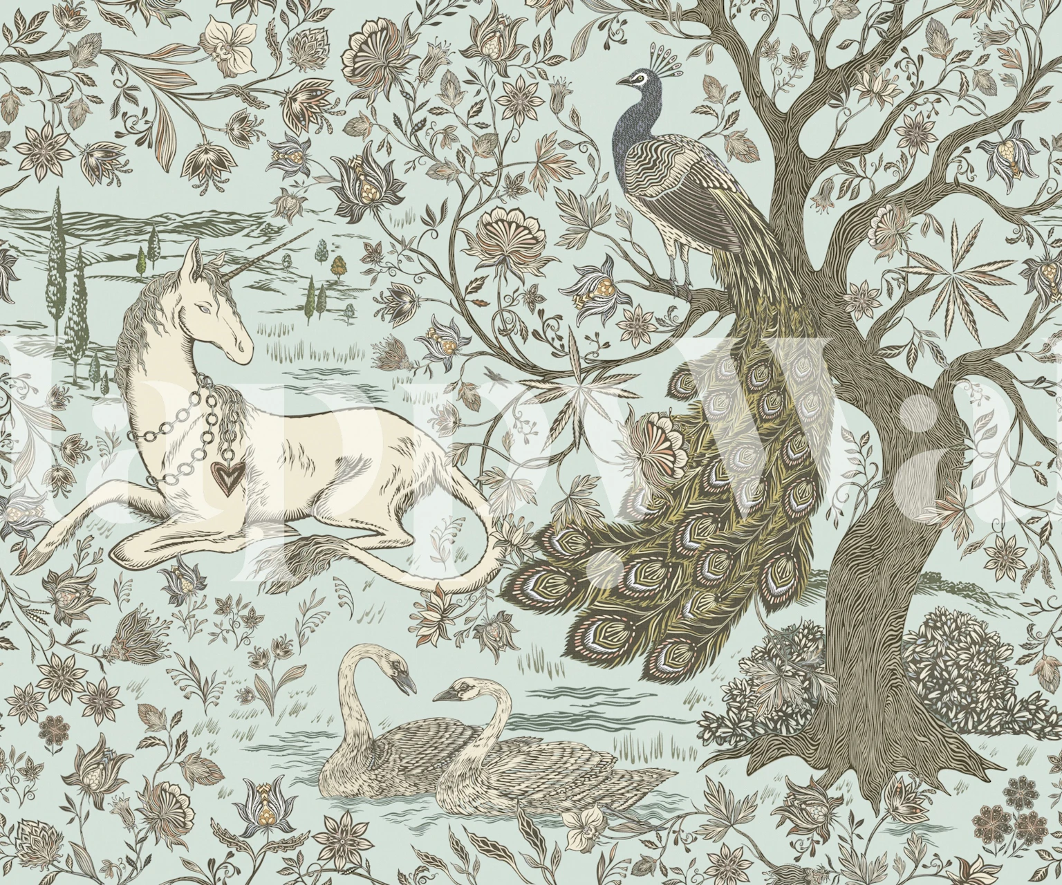 Unicorn Garden Tapestry in a room setting