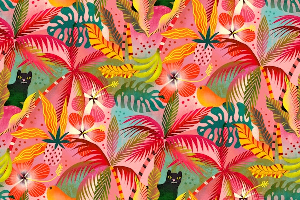 Tropical rainforest with panther super pink