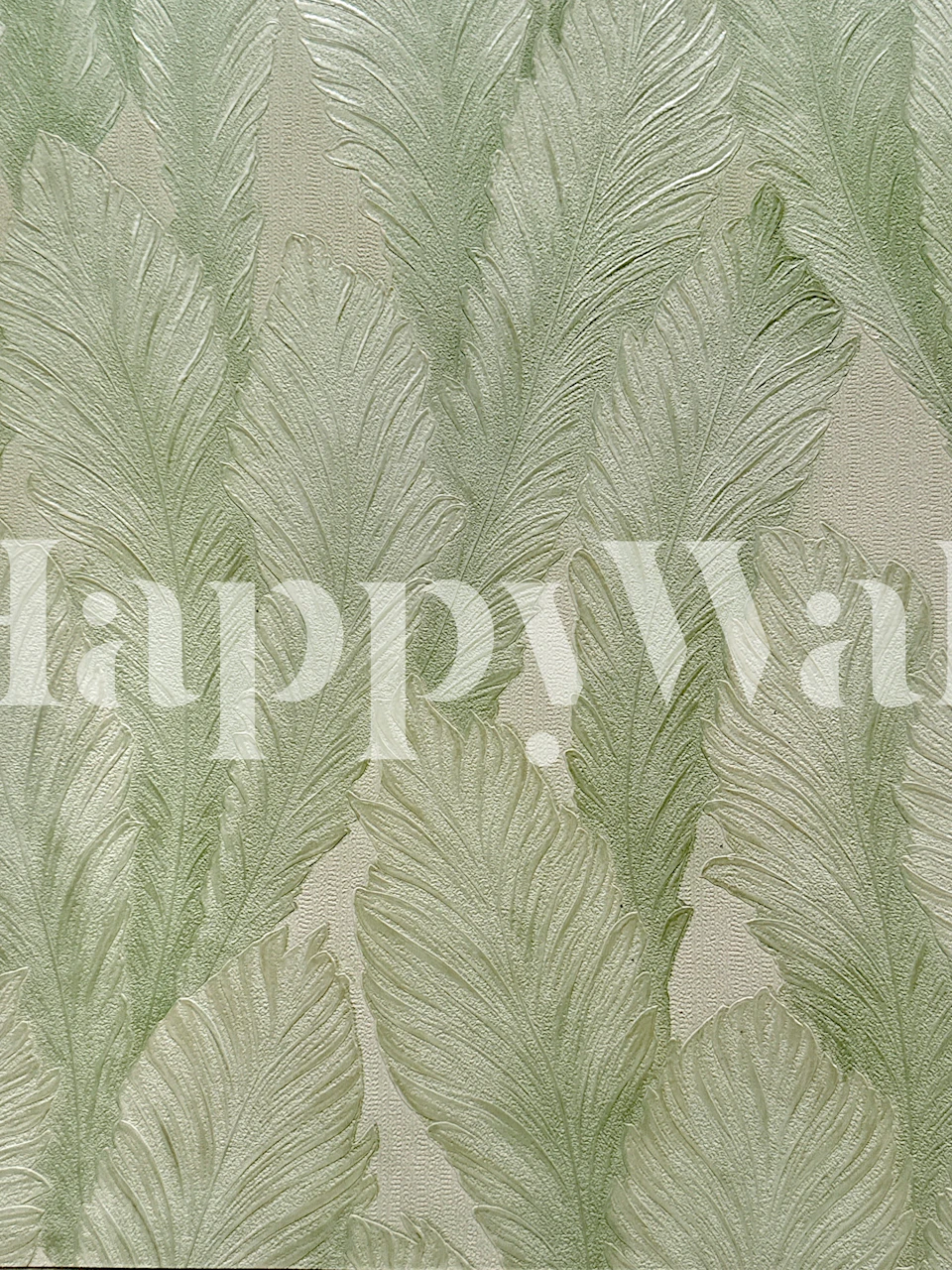 Serene green leaf wallpaper in a room