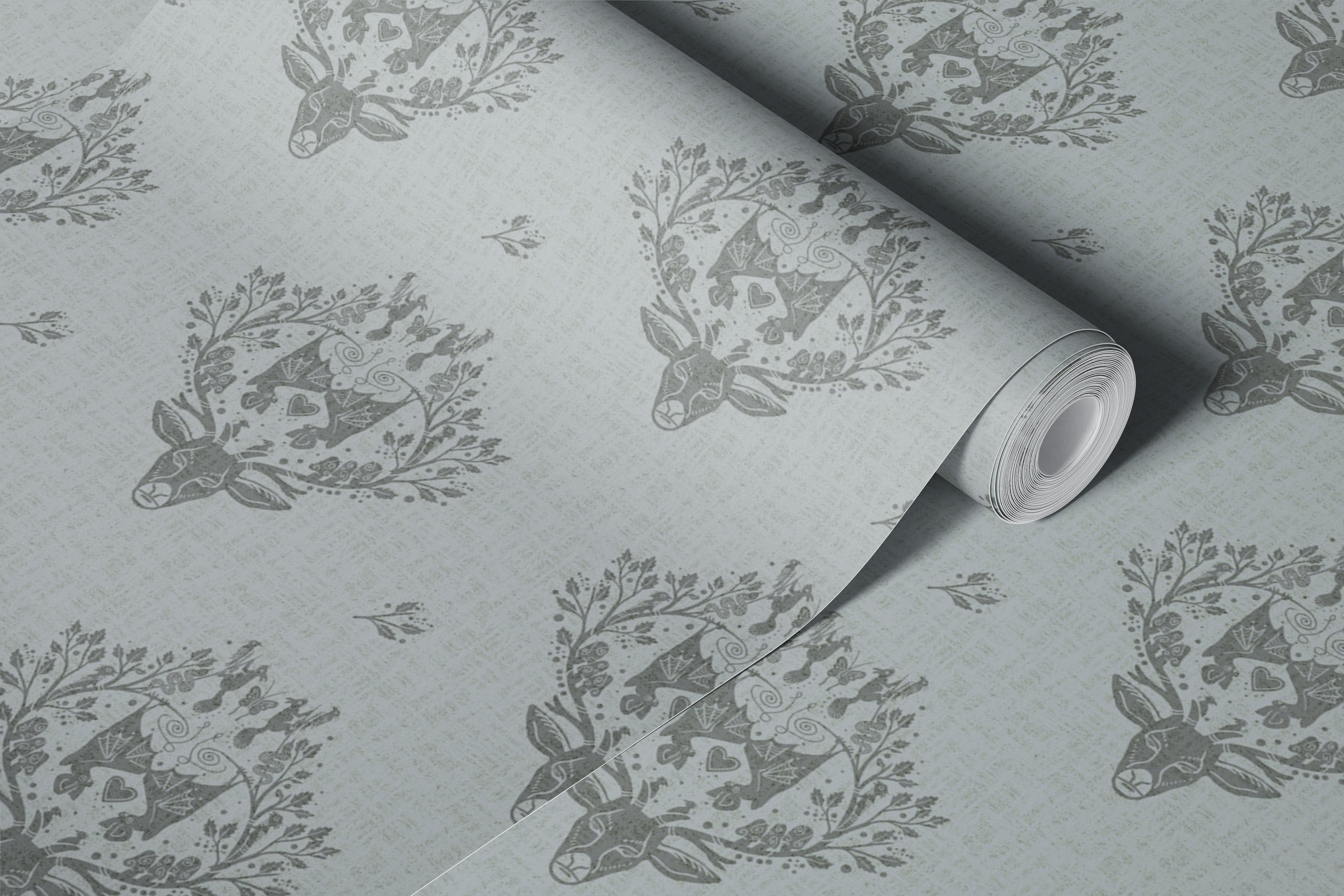 Nordic Deer Damask Gray tapéta egy szobában