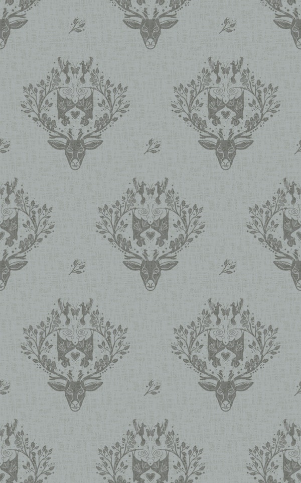 Nordic Deer Damask Gray