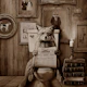 Fox on Toilet Bathroom Fun Sepia Brown