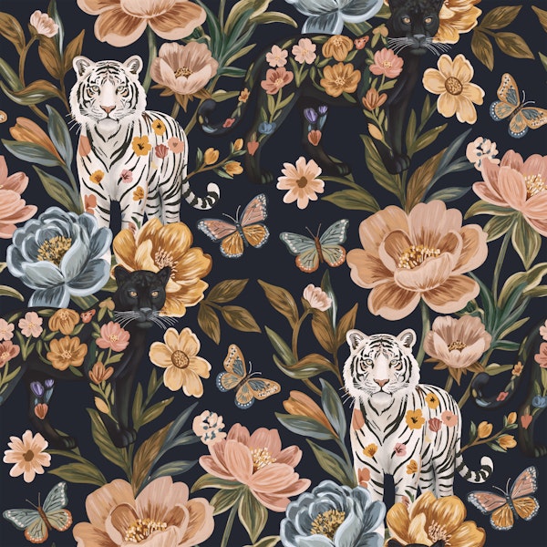 Dark Floral Jungle Cats