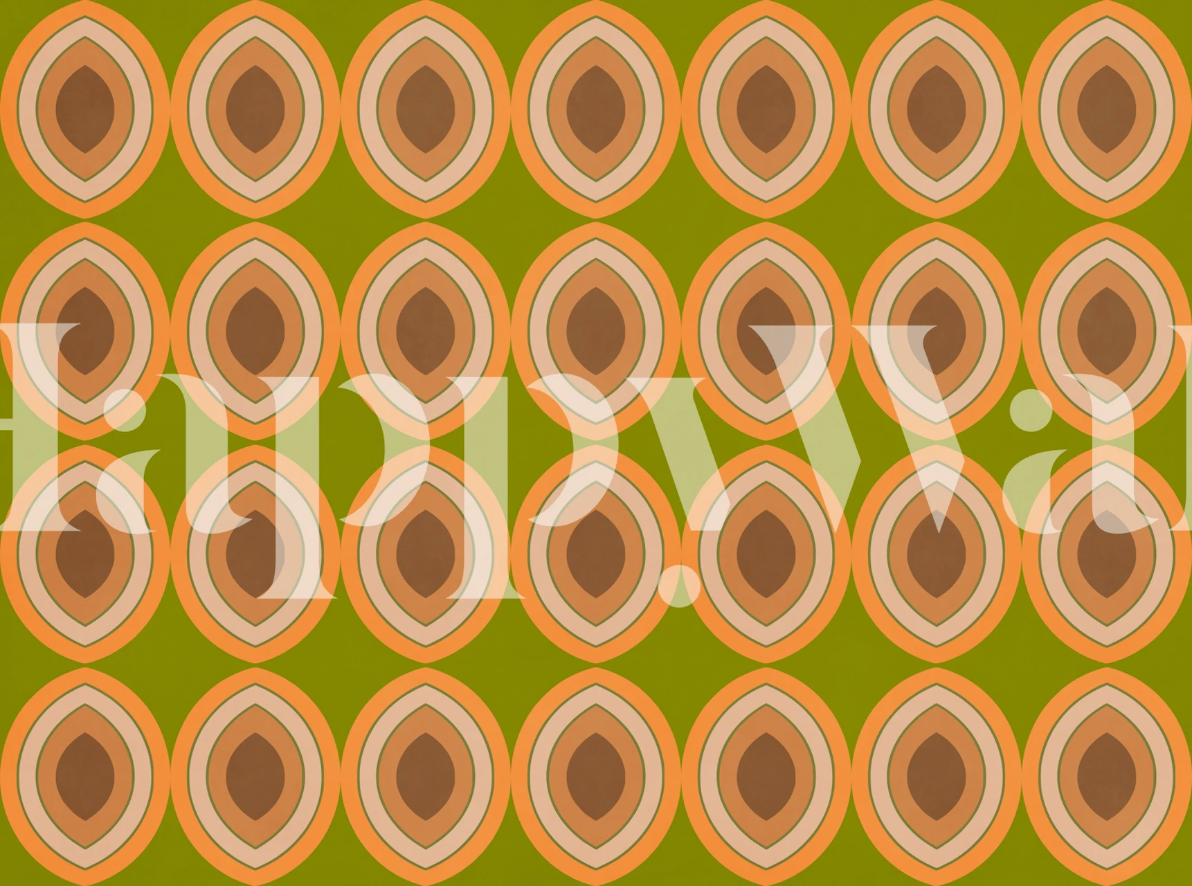 Mid Century Ovals Orange Olive wallpaper in a room