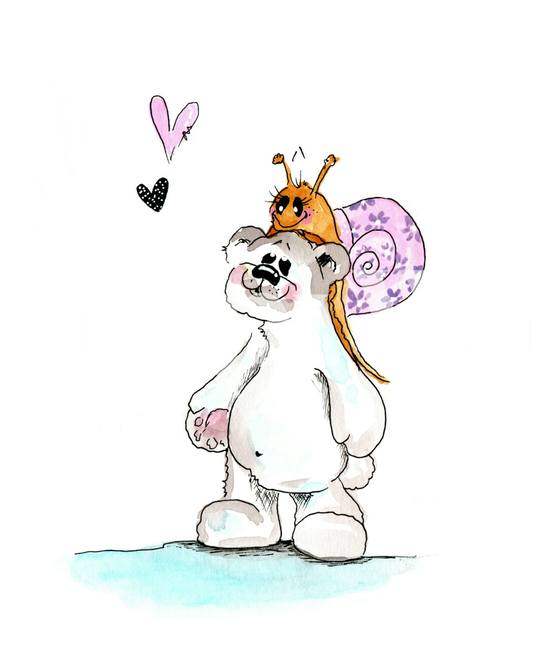 Cute bear and snail wallpaper design