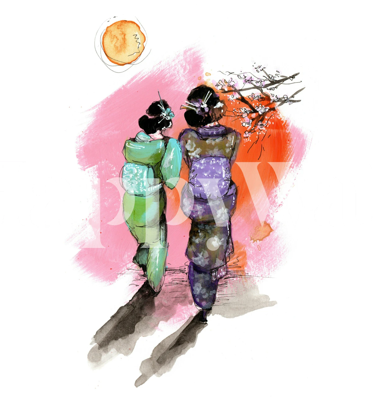 Elegant Kimono Silhouettes wallpaper design