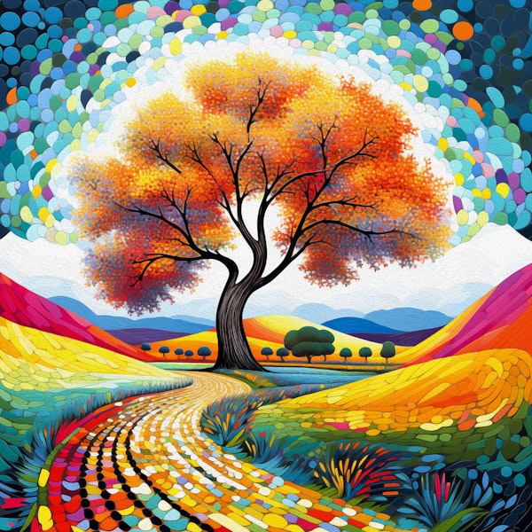Colorful Path to Autumn Tree