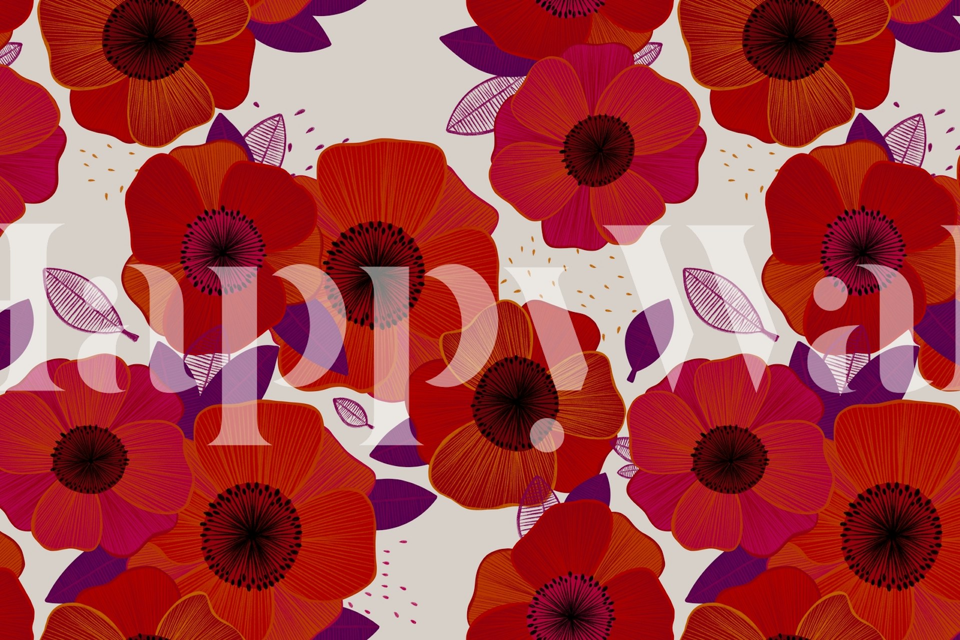 Hand-drawn red poppy flowers on a light background wallpaper