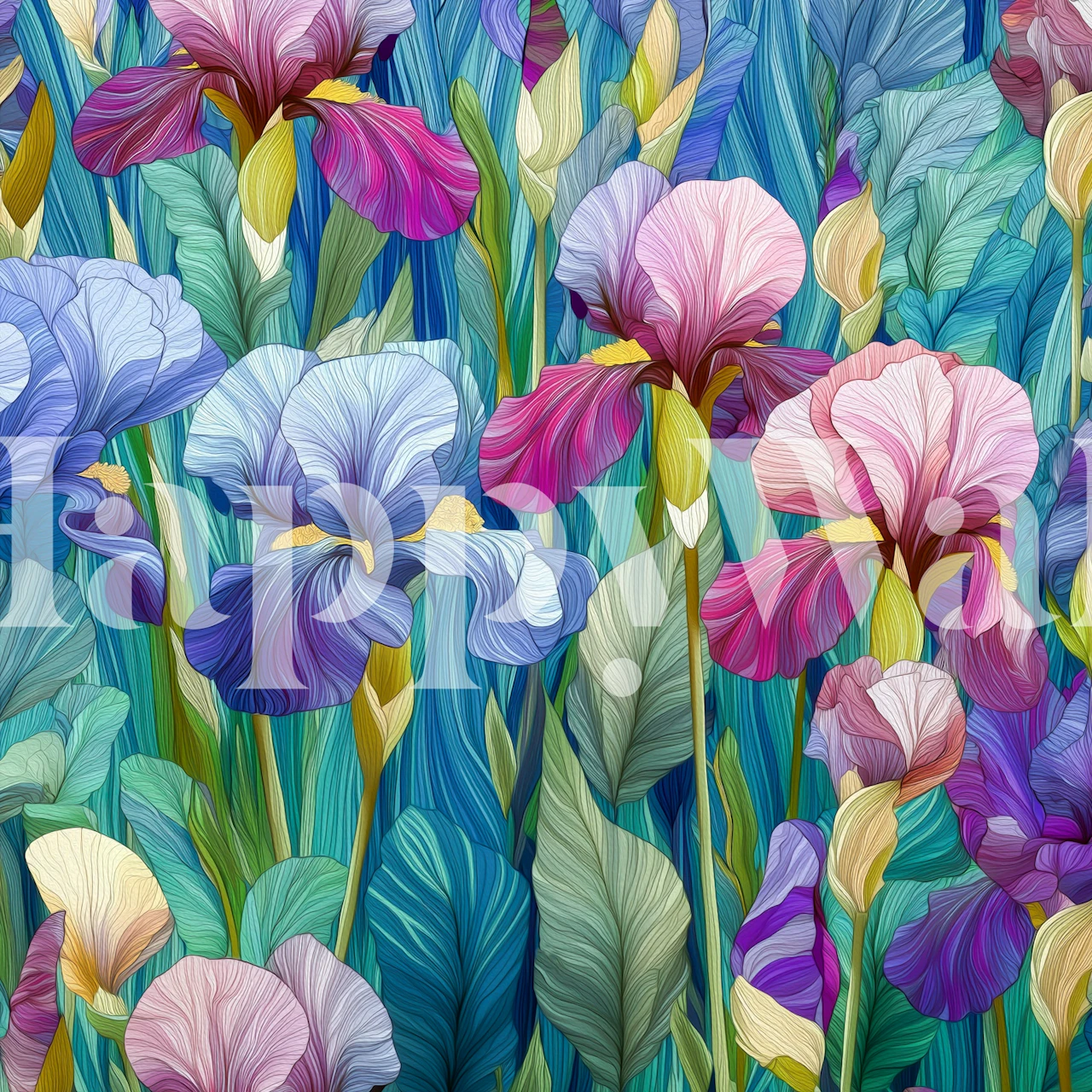 Vibrant Iris Garden wallpaper