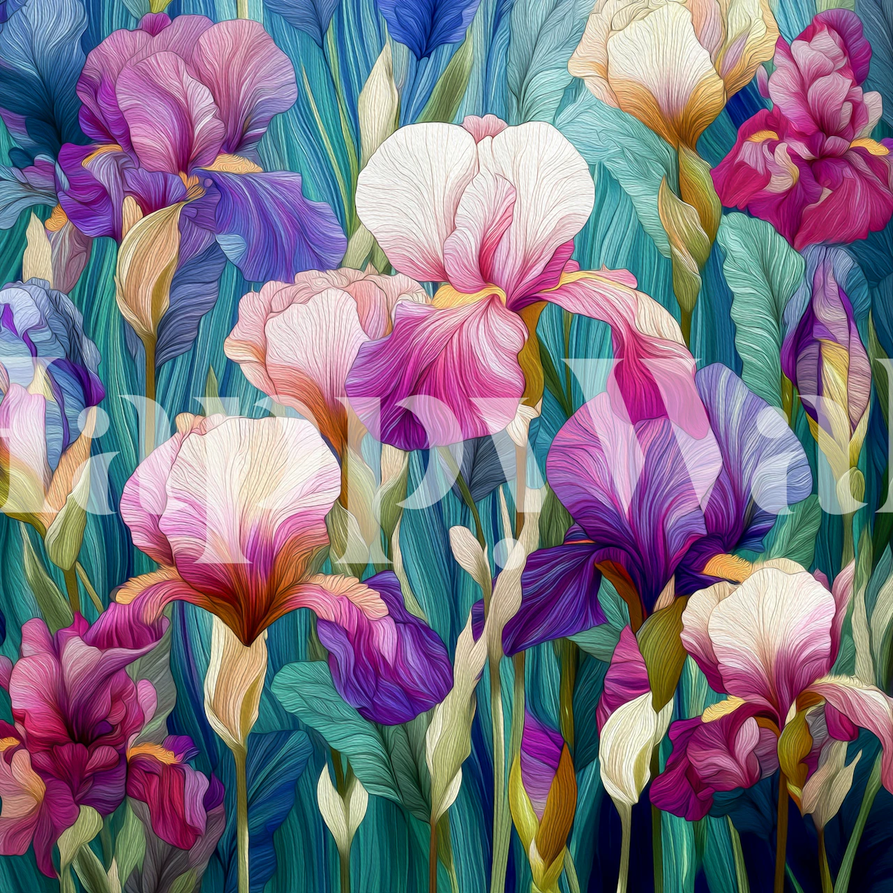 Pink Purple Iris Floral behang