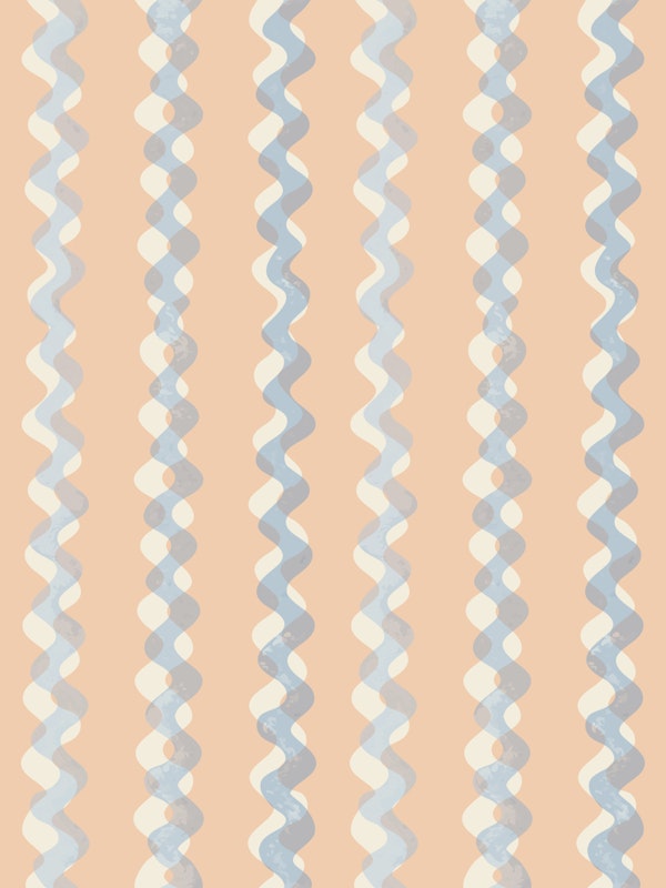 Peach Blue Wavy Stripes