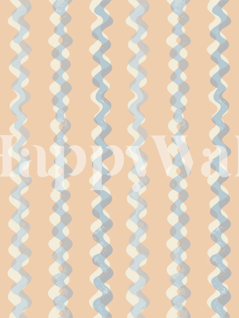 Peach Blue Wavy Stripes wallpaper design in a room