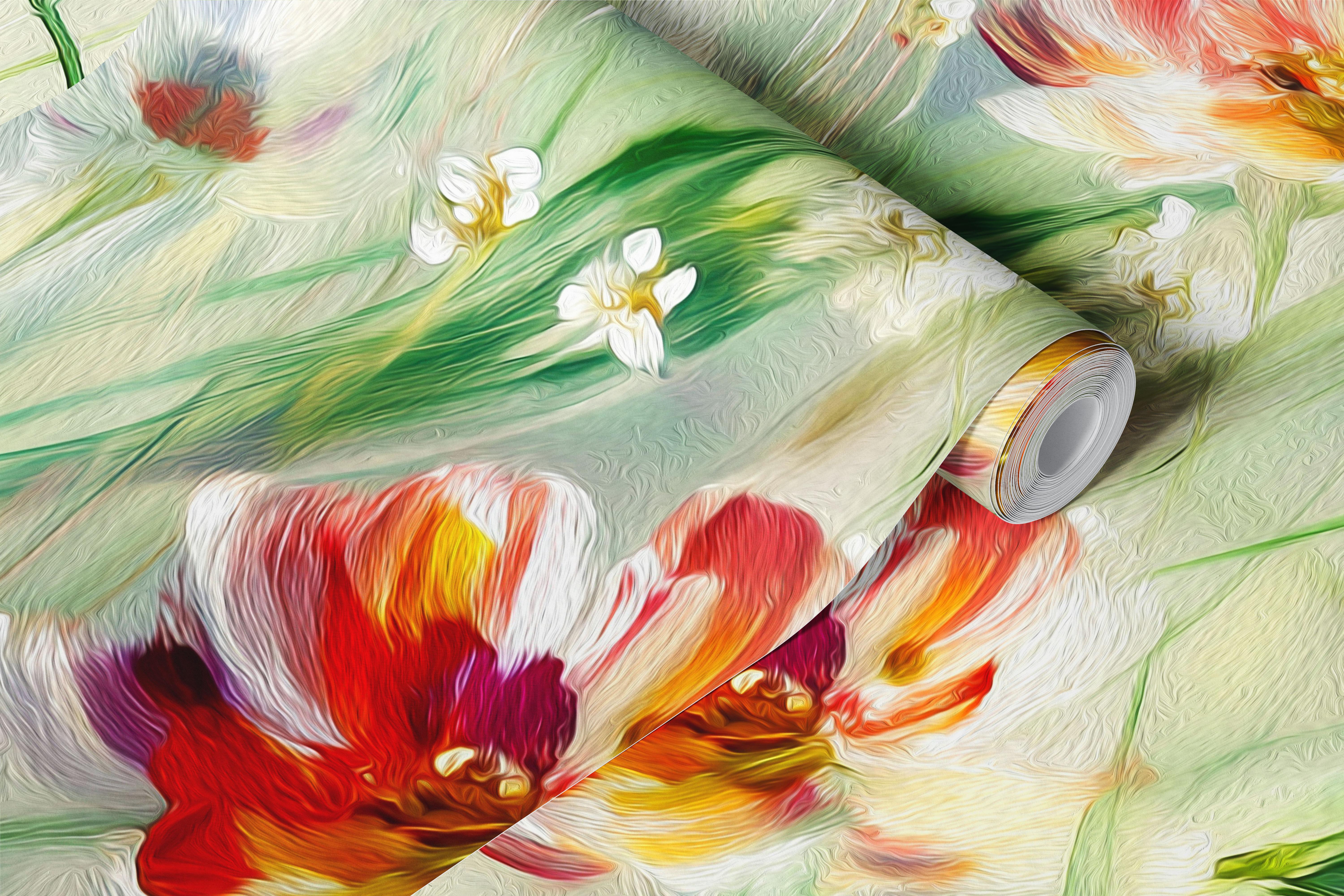 Floral wallpaper design in a bright room