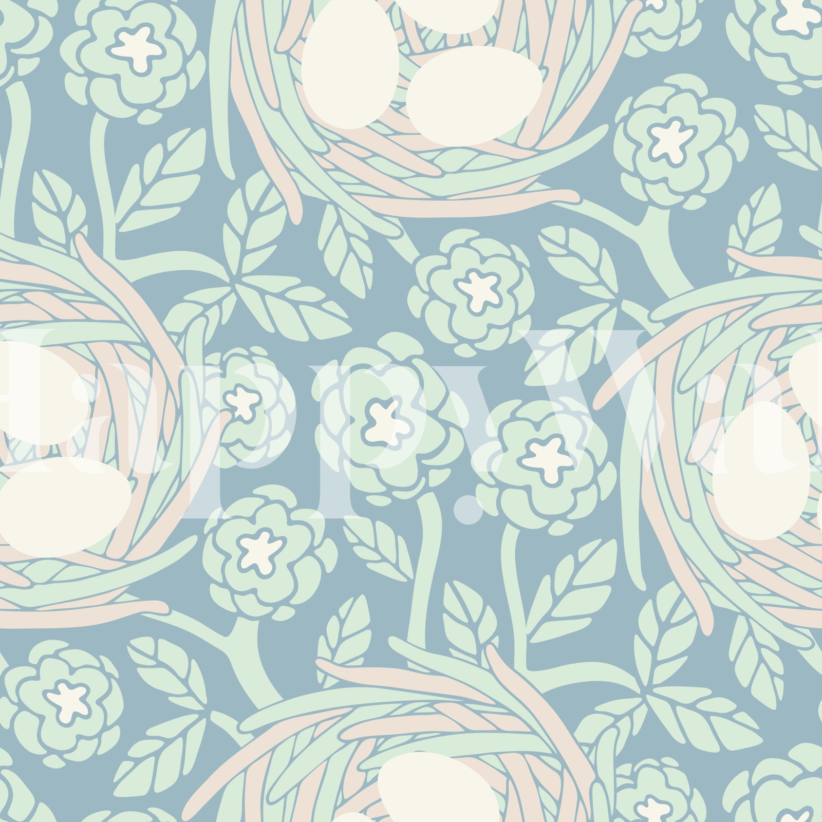 Cozy Nest Cottagecore Floral Mint Blue | happywall.com