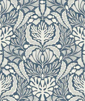 coral damask - navy blue wallpaper