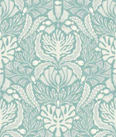 coral damask - aqua turquoise wallpaper