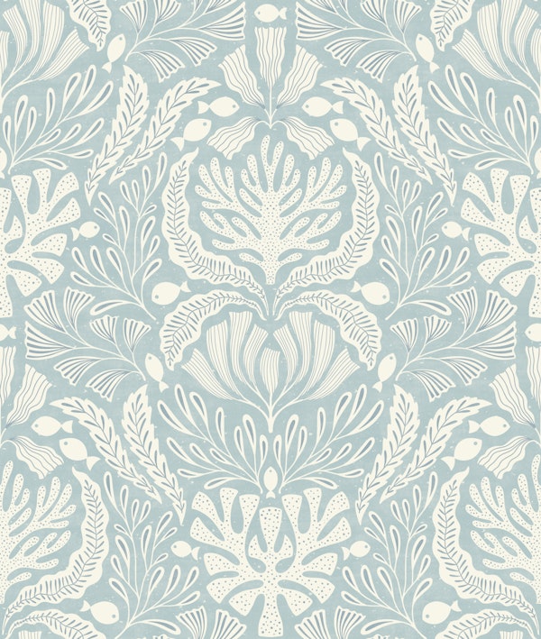 coral damask - light grey blue