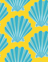 Retro Scallop Shells - Turquoise Sunny Yellow behang