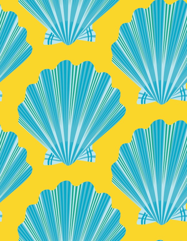 Retro Scallop Shells - Turquoise Sunny Yellow