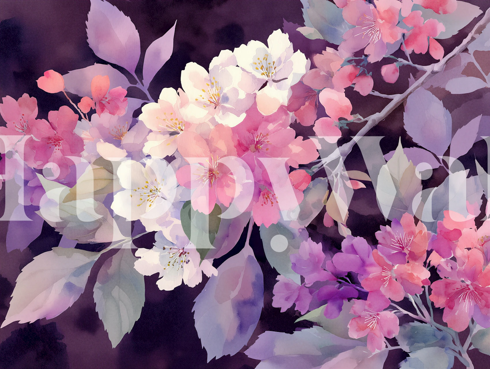 Pastel cherry blossom floral wallpaper in a room