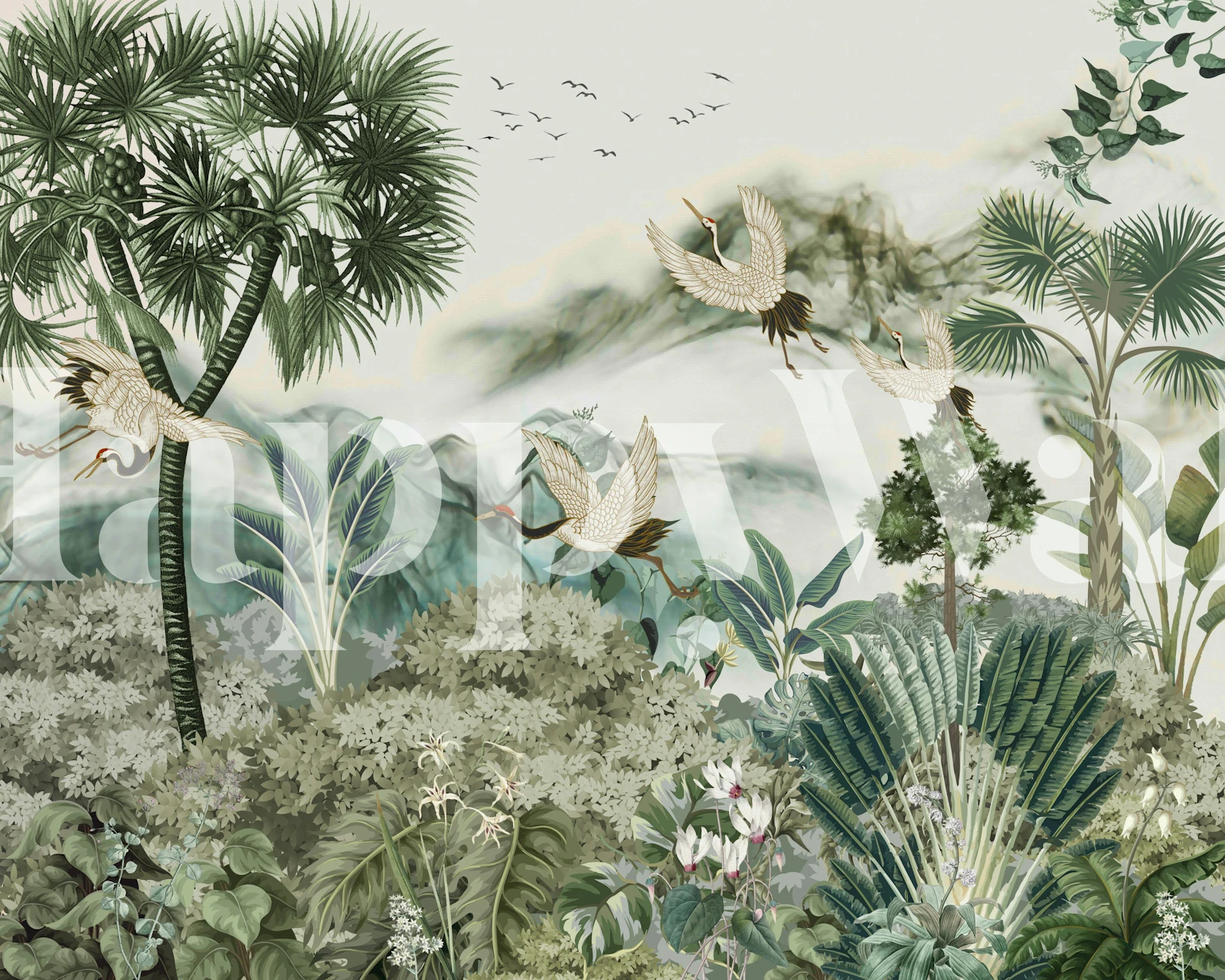 Tranquil nature scene wallpaper in a room