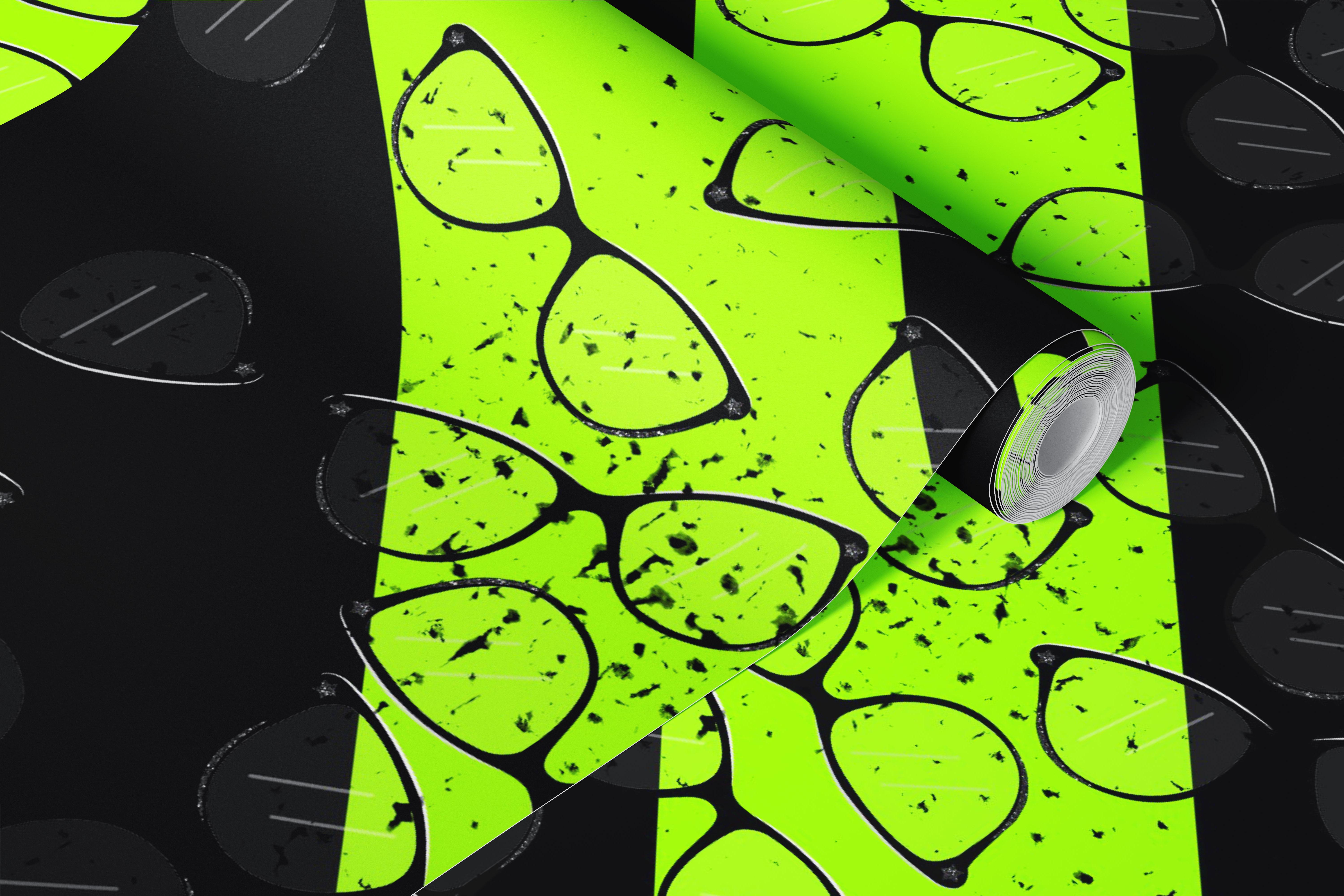 Behang met neongroene strepen en zonnebrillenontwerp