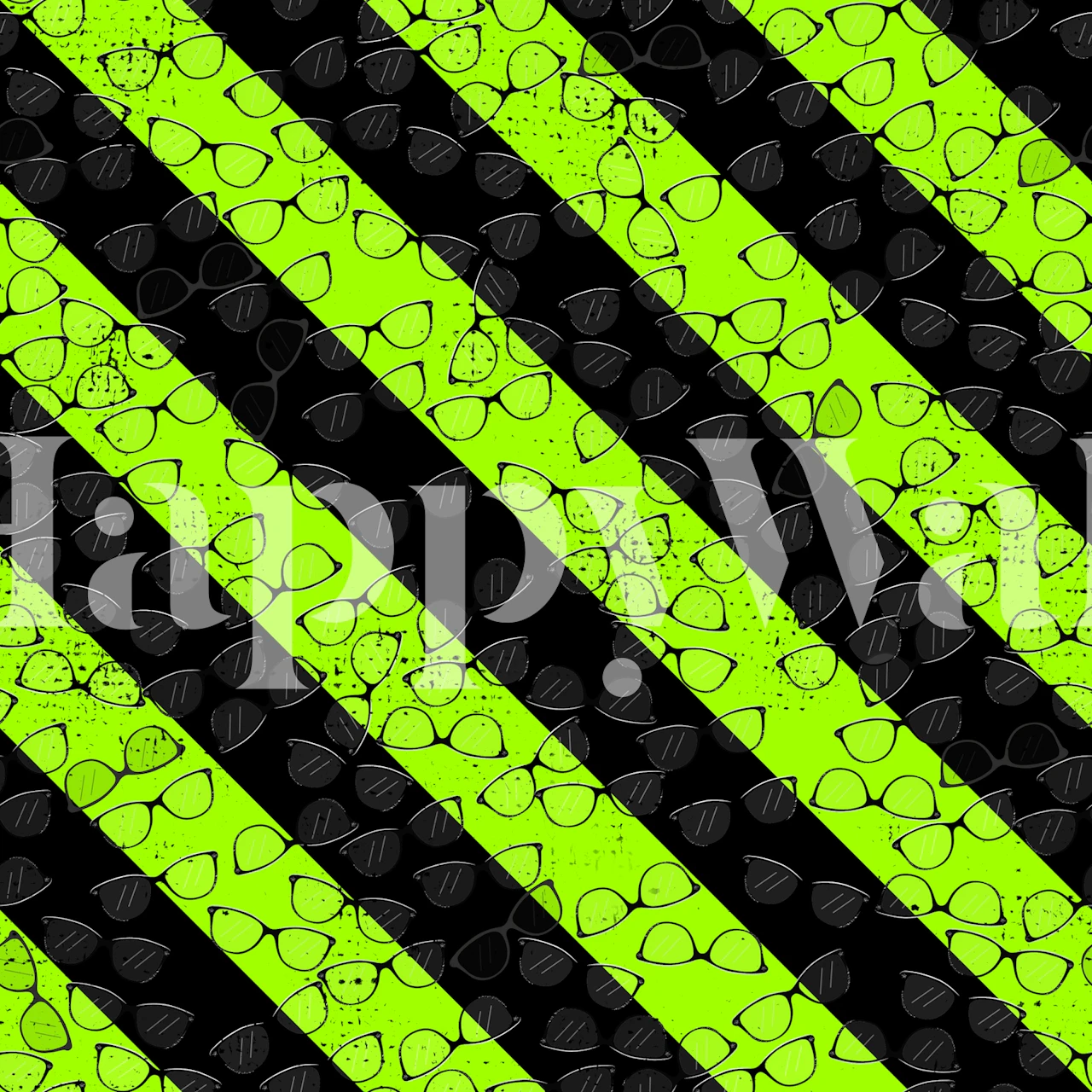 Tapet med neongrønne striber og solbrillemotiv