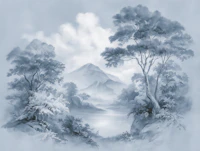 Dreamy Blue Forest and Mountain tapet