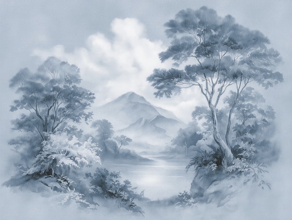 Dreamy Blue Forest and Mountain