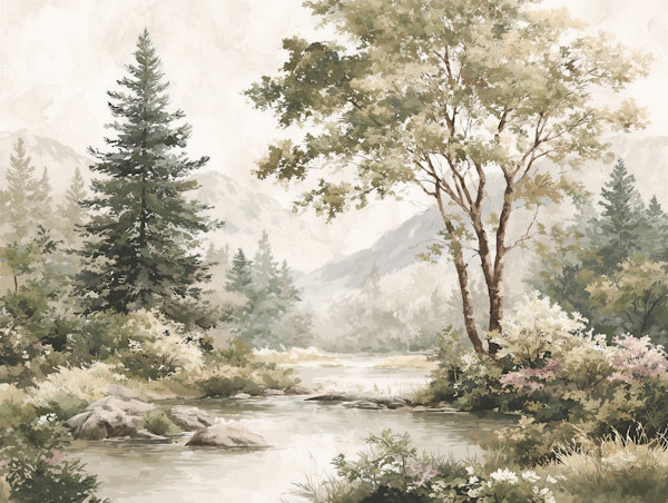 Soft Watercolor Forest Valley