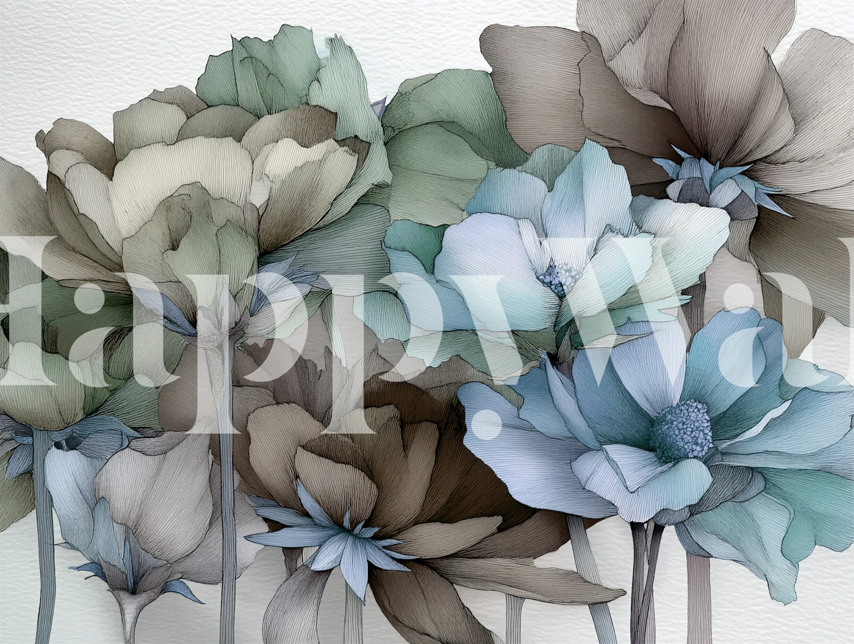 Muted floral bouquet wallpaper in a room